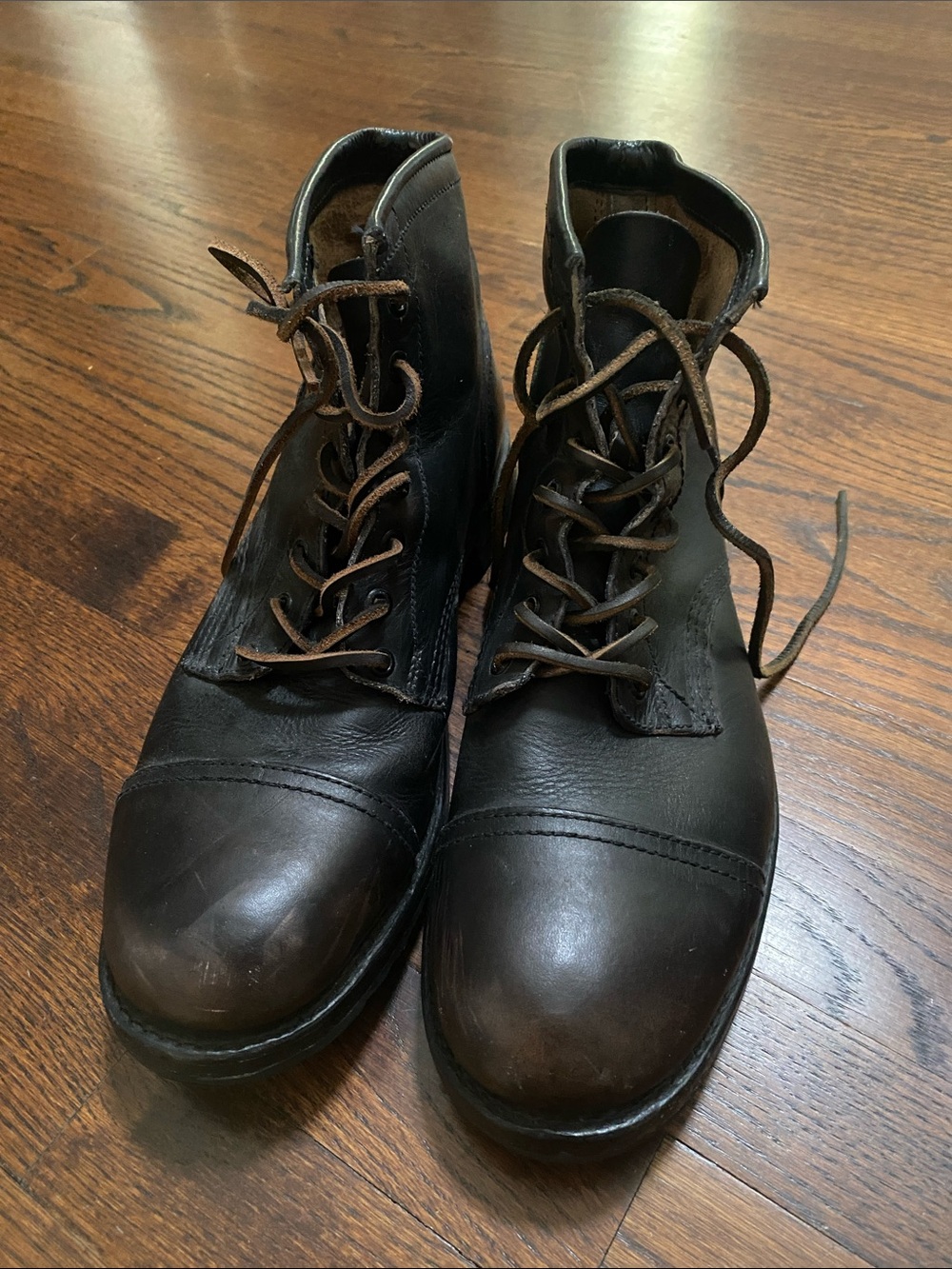 Frye Cap Toe Lace Up Leather Boot Aged Black Size 11M